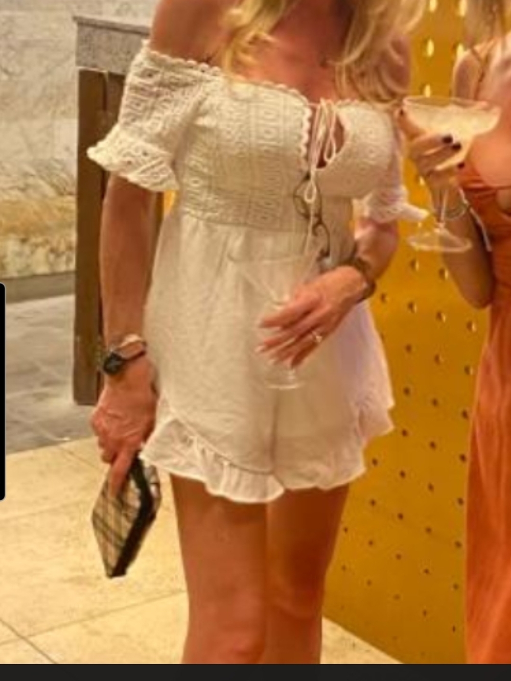 Off-Shoulder White Lace Romper